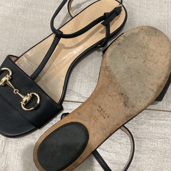 Gucci Black Leather Sandals with Horsebit - Picture 3 of 3